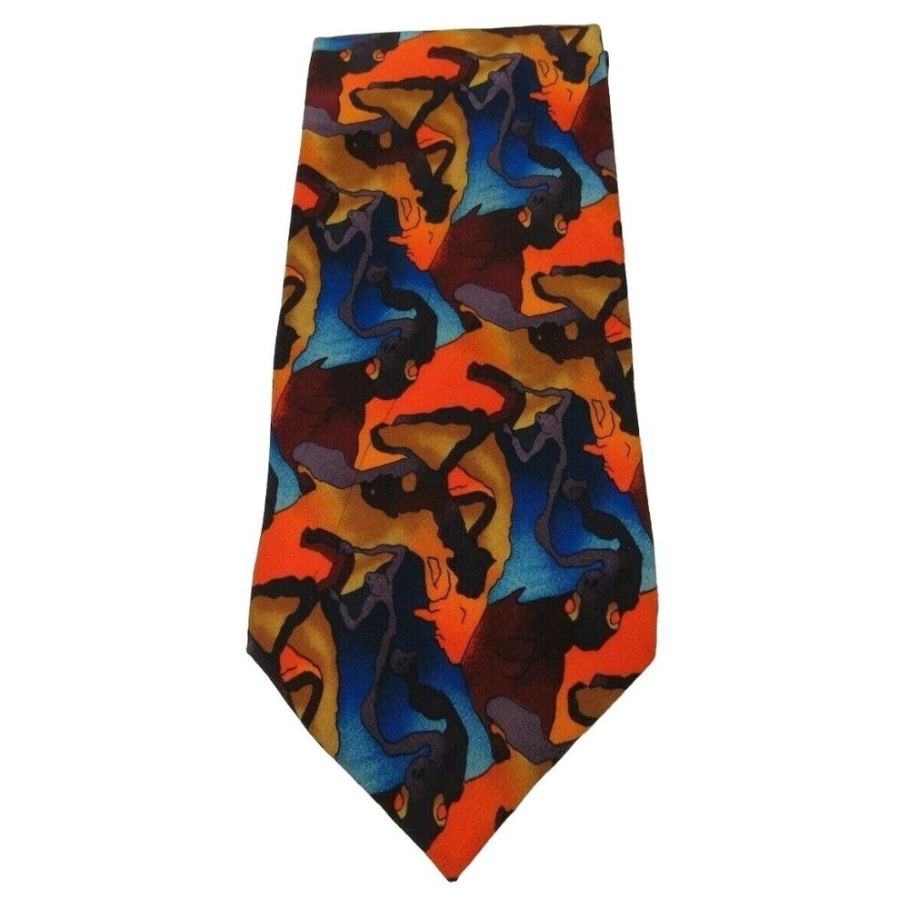 Men's Necktie J Garcia Tie Cartoon Limbo Orange Blue Burgandy 100% Silk